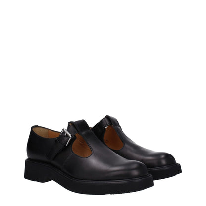Church's Black Leather Oxfords And Derbies with buckle closure and mid heels, casual style, silver details, rubber sole, round toe.