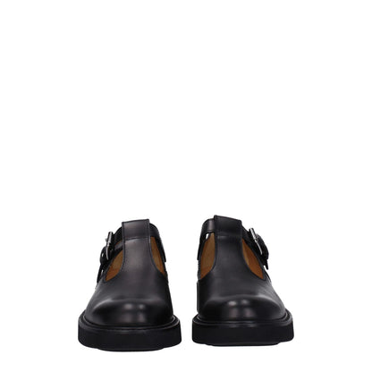 Church's Black Leather Oxfords And Derbies with buckle closure, round toe, and rubber sole, casual style.