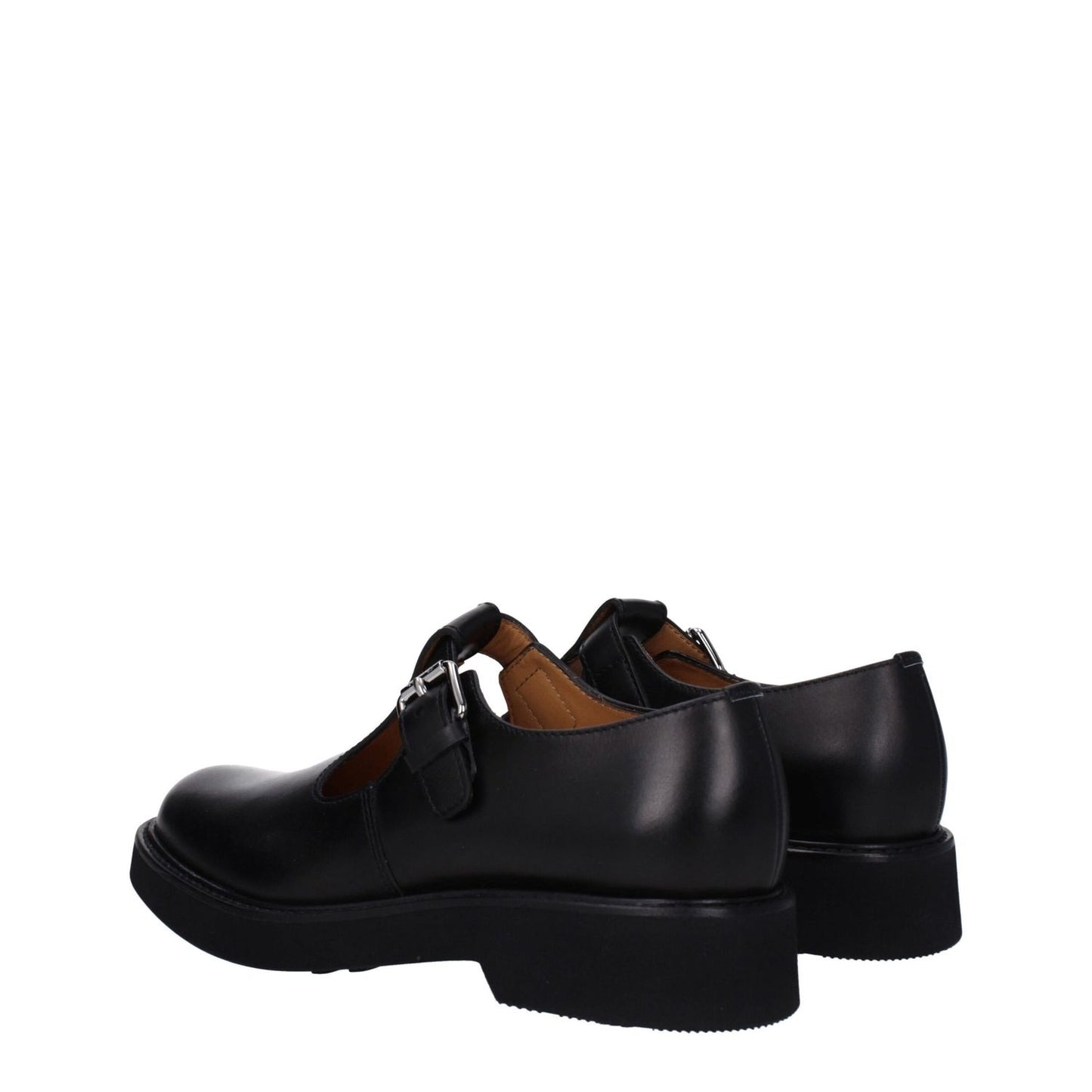 Church's Black Leather Oxfords And Derbies, casual style with buckle closure, black leather, rubber sole, and mid heels.