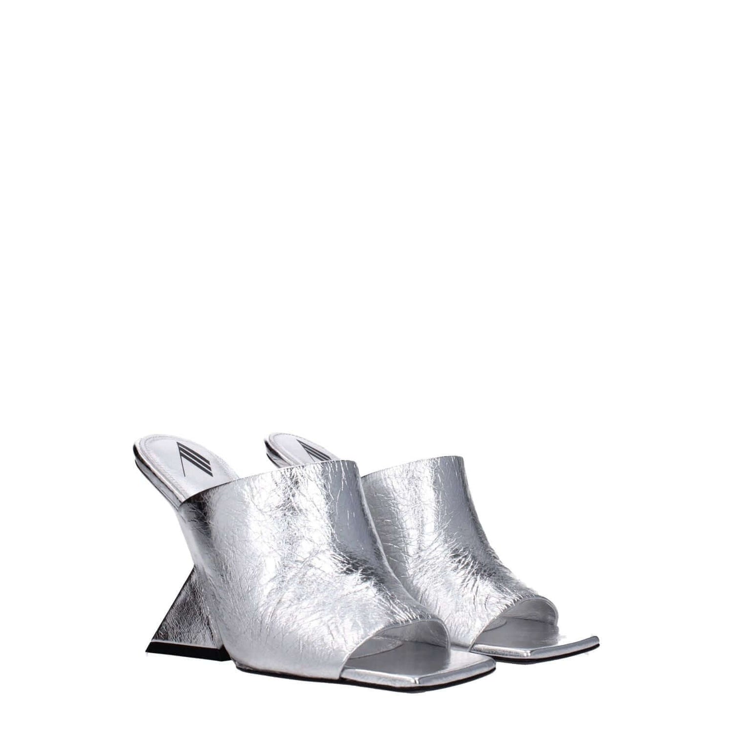 The Attico Gray Leather Platform Sandals with silver vintage effect, open toe, high heel, leather sole, casual style, MPN S634L070002.