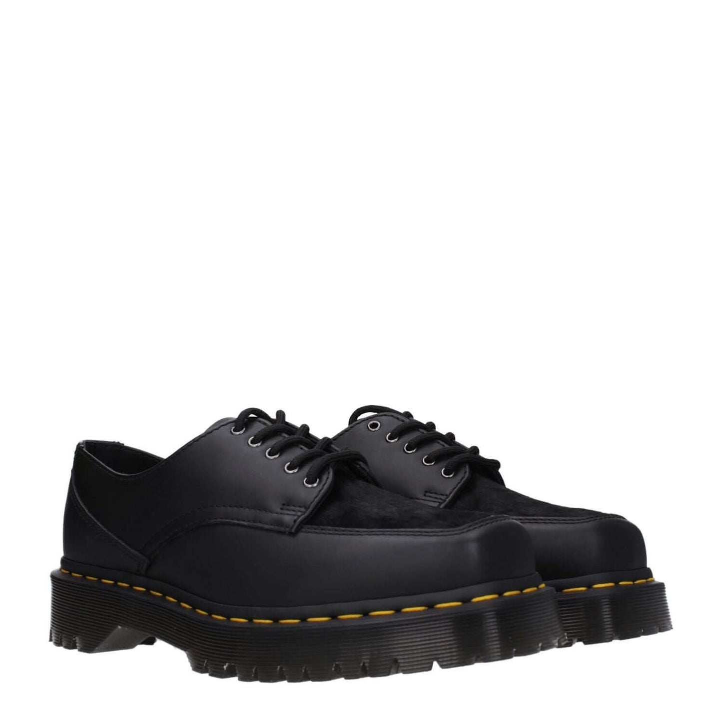 Dr. Martens Black Leather Oxfords And Derbies with lace up design and rubber sole, featuring a casual style and square toe.