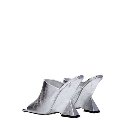 The Attico Gray Leather Platform Sandals with high heel and open toe in vintage effect silver leather, MPN S634L070002, casual style.