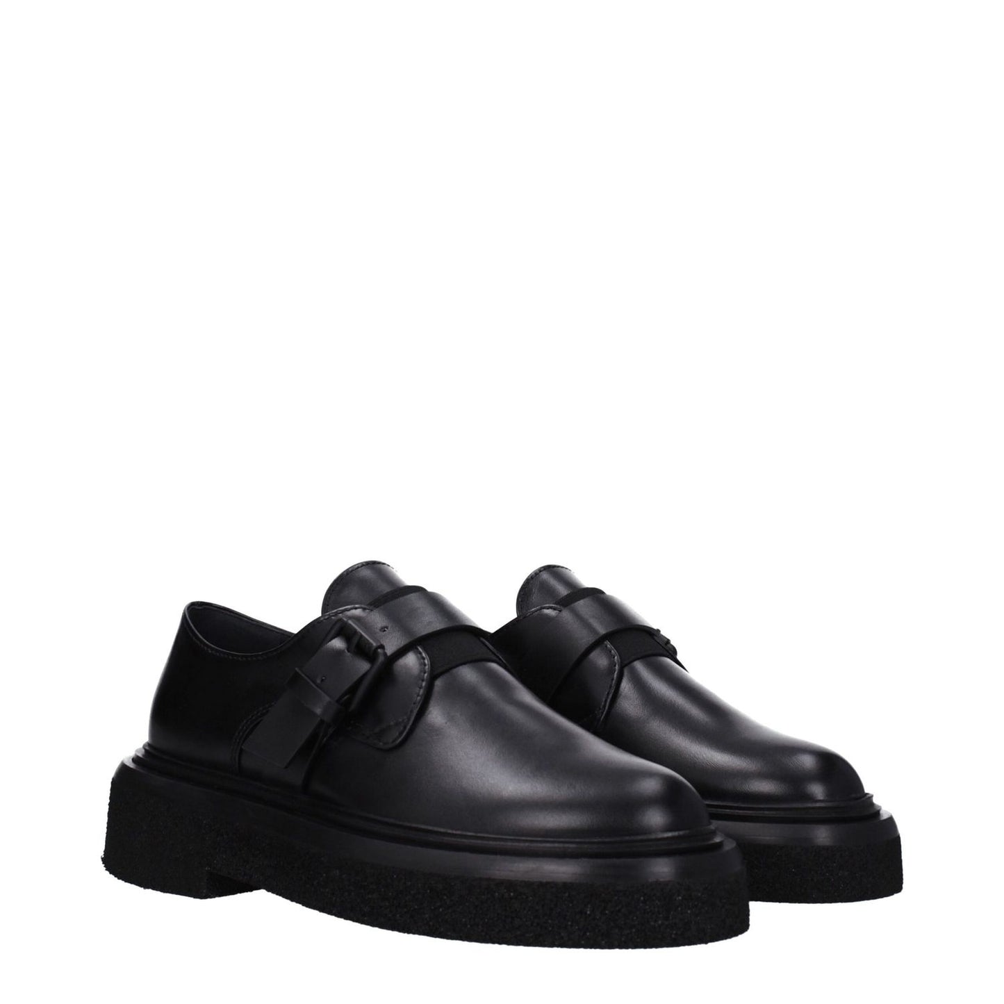 Max Mara Black Leather Oxfords And Derbies with buckle closure, casual style, round toe, rubber sole, low flat heel, MPN 23452605346004.