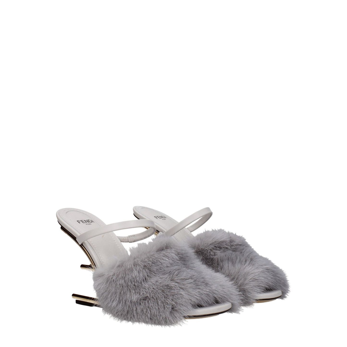 Fendi Gray Mink Slippers