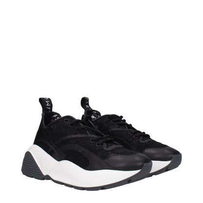 Stella McCartney Black Fabric Chunky Sneakers featuring lace-up closure, rubber sole, and back logo. MPN 810242E001251000.