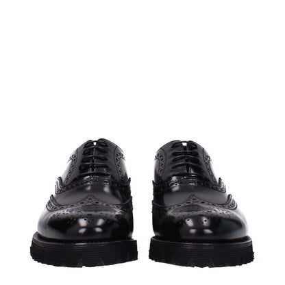 Church's Black Leather Oxfords And Derbies with vintage effect, lace-up design, and rubber sole, showcasing casual style and low flat heel.