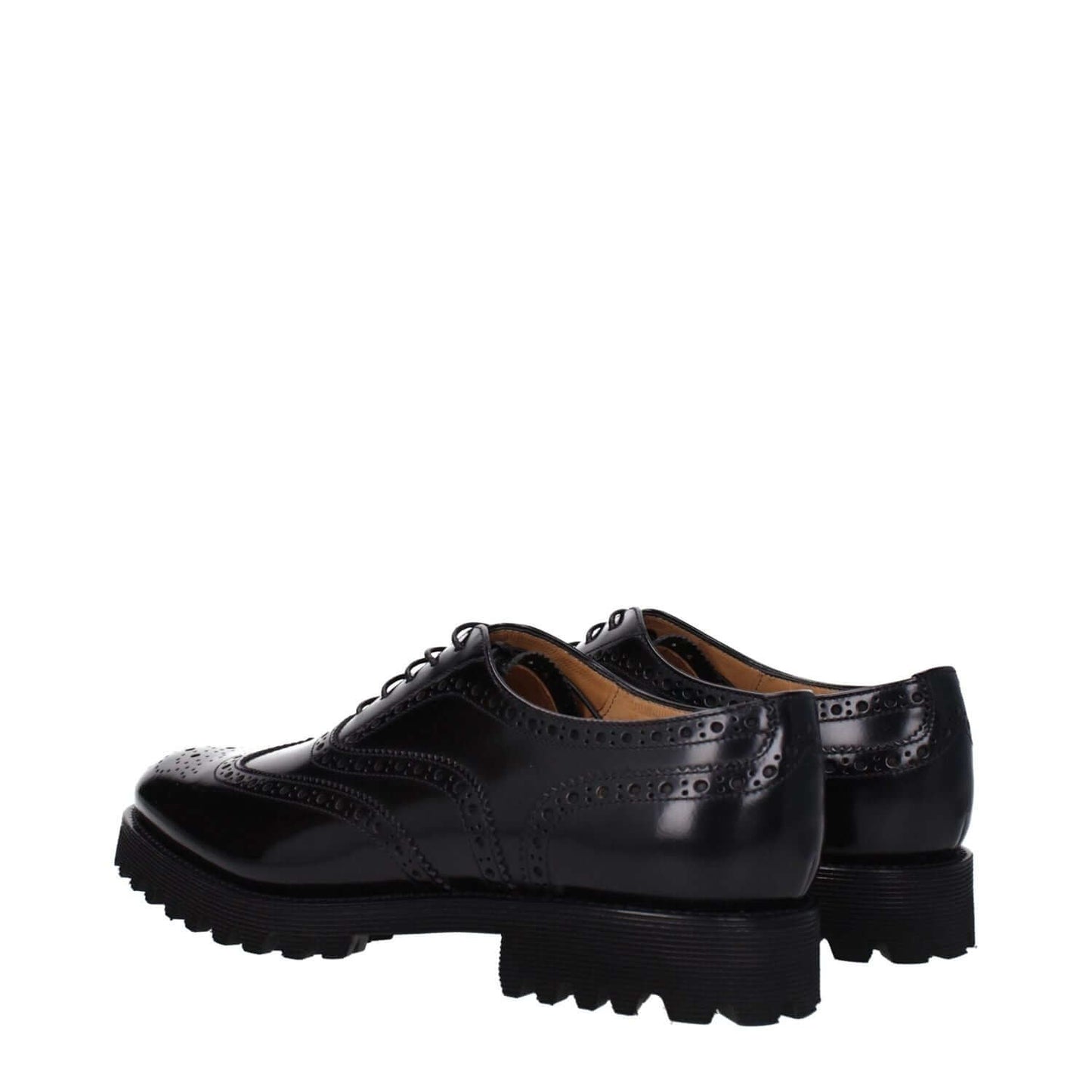 Church's Black Leather Oxfords And Derbies with lace up and monkstrap design, vintage effect, low flat heel, round toe, rubber sole.