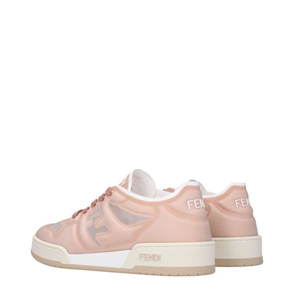 Fendi Pink Fibres Sneakers with logo, round toe, lace up closure, rubber sole, and low heel in pink and blossom colors.
