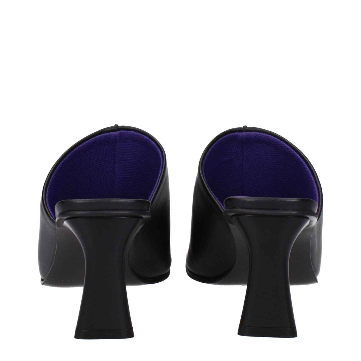 Rear view of Stella McCartney Black Leather Stiletto Heel Sandals with mid heels and open toe design.