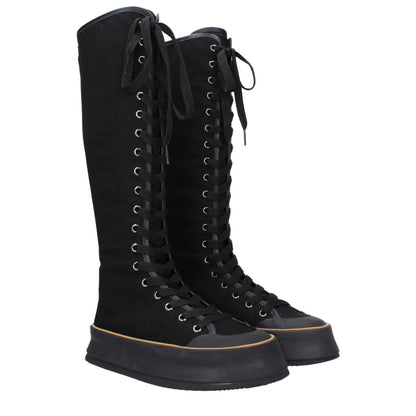 Max Mara Black Fabric Lace-Up Boots with round toe and rubber sole, showcasing a vintage and casual style with a 4cm wedge heel.