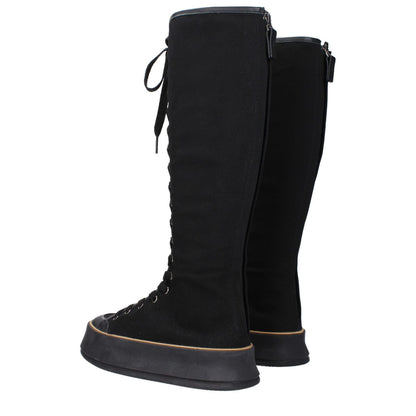Max Mara Black Fabric Lace-Up Boots with vintage effect, casual style, lace-up closure, round toe, and wedge heel.