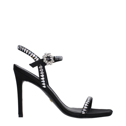 Stuart Weitzman Black Satin Stiletto Heel Sandals