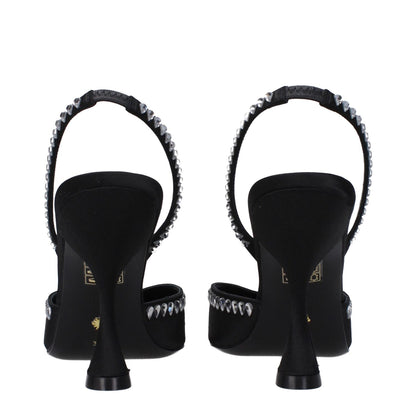 Stuart Weitzman Black Satin Stiletto Heel Sandals