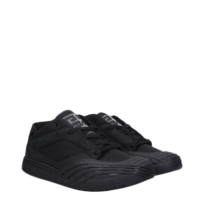 Givenchy Black Fabric Low Top Sneakers with logos, lace-up closure, rubber soles. Stylish and casual with round toe design.