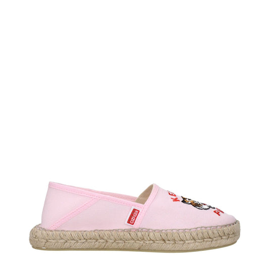 Kenzo Pink Fabric Espadrilles with logos, round toe, flat heel, and rubber sole; MPN FE52ES020F8134, casual style footwear.