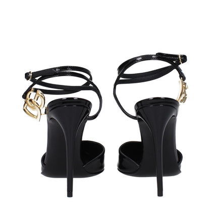 Dolce & Gabbana Black Leather Stiletto Heel Sandals