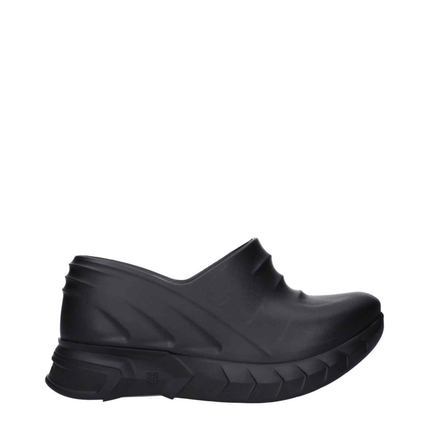 Givenchy Black Cotton Slippers with rubber sole, casual style, featuring side and back logos, round toe and wedge heel.