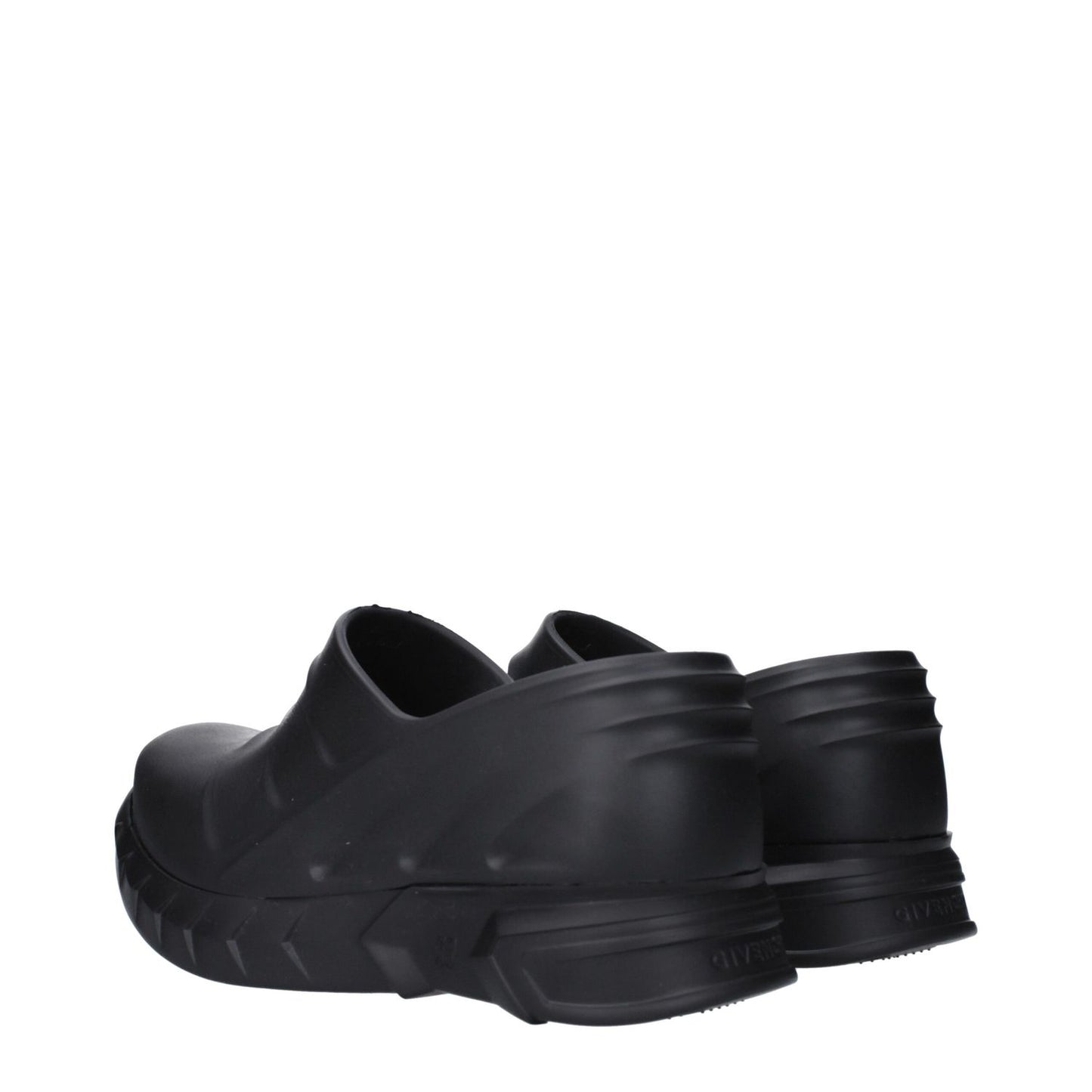 Givenchy Black Cotton Slippers with side and back logo, rubber sole, wedge heel, and round toe design.