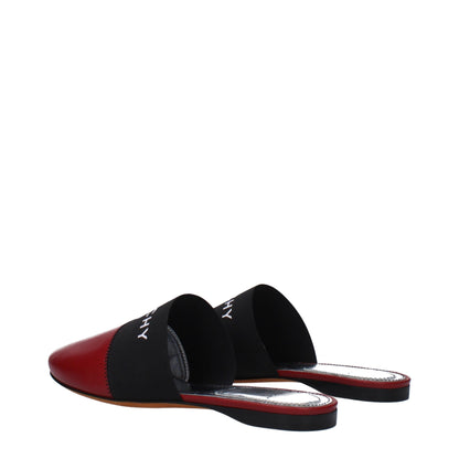 Givenchy Red Leather Slippers with front logo, casual style, round toe, and low flat heel, made of cherry red leather, MPN BE2002E01H607.