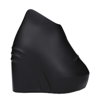 Side view of Givenchy Black Cotton Wedge Sandals showing rubber sole and modern design with 5 cm wedge height.