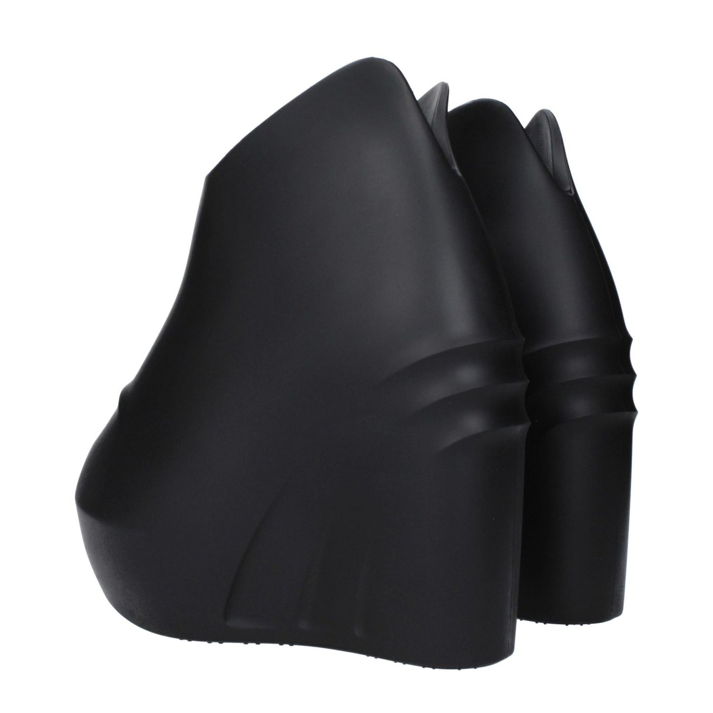 Rear view of Givenchy Black Cotton Wedge Sandals with rubber sole and round toe, stylish and casual footwear for modern fashion.