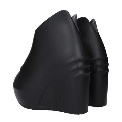 Rear view of Givenchy Black Cotton Wedge Sandals with rubber sole and round toe, stylish and casual footwear for modern fashion.