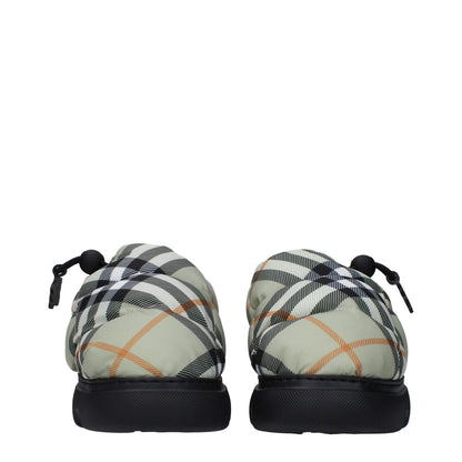 Back view of Burberry Green Fabric Slip-On Loafers with check print and drawstring closure, featuring rubber sole and 4.5 cm mid heels.