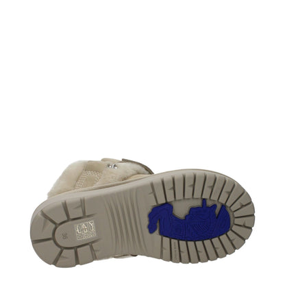 Burberry Green Leather Slippers with rubber sole and fur detail, featuring a round toe and buckle closure, viewed from the bottom.