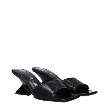 The Attico Black Leather Flat Sandals with vintage and aged effect, MPN S605L070100, code F83208, stylish designer footwear.