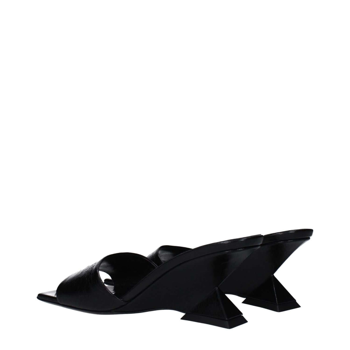 The Attico Black Leather Flat Sandals with vintage and aged effect, MPN S605L070100, code F83208, side view.