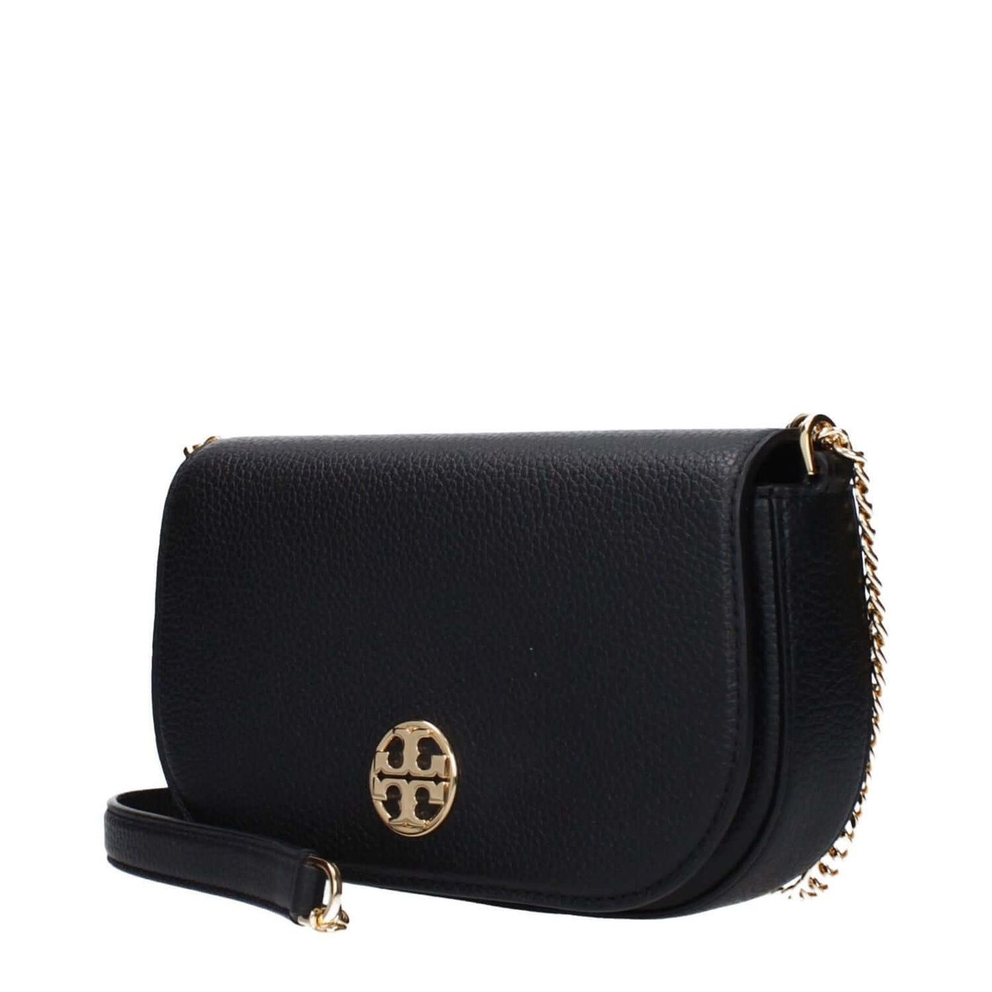 Tory Burch Black Leather Crossbody Bag with gold logo, small size, magnetic closure, 115 cm strap