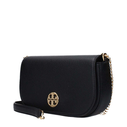 Tory Burch Black Leather Crossbody Bag with gold logo, small size, magnetic closure, 115 cm strap