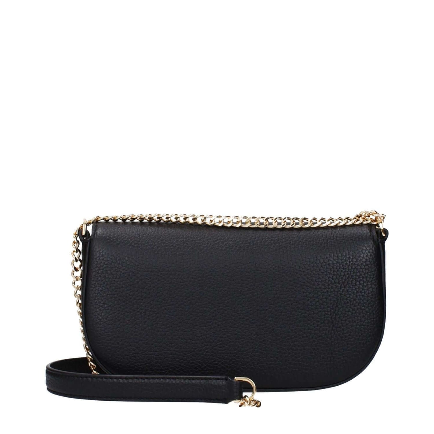 Tory Burch Black Leather Crossbody Bag with gold chain, small size, magnetic closure, and card holder slots, casual style.