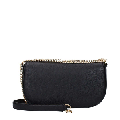 Tory Burch Black Leather Crossbody Bag with gold chain, small size, magnetic closure, and card holder slots, casual style.