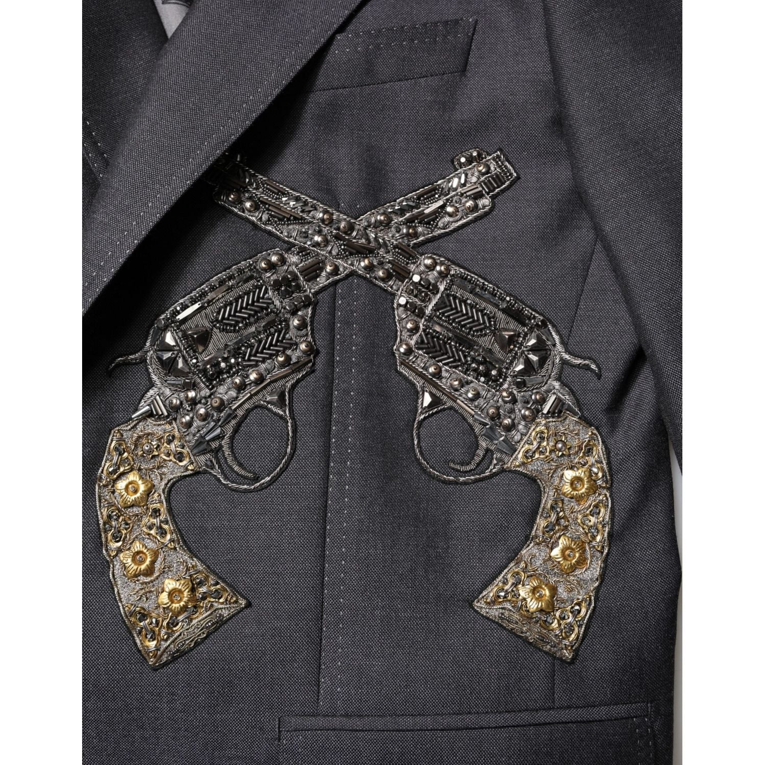 Dolce & Gabbana Dark Gray Bee Embroidery SICILIA Coat Blazer