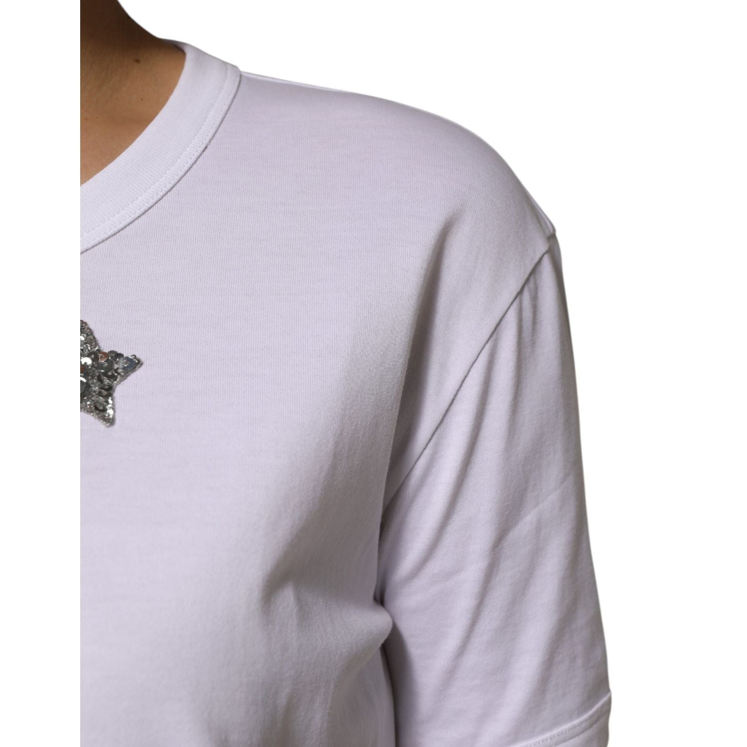 Dolce & Gabbana White Cotton Sequin Embellished Top T-shirt