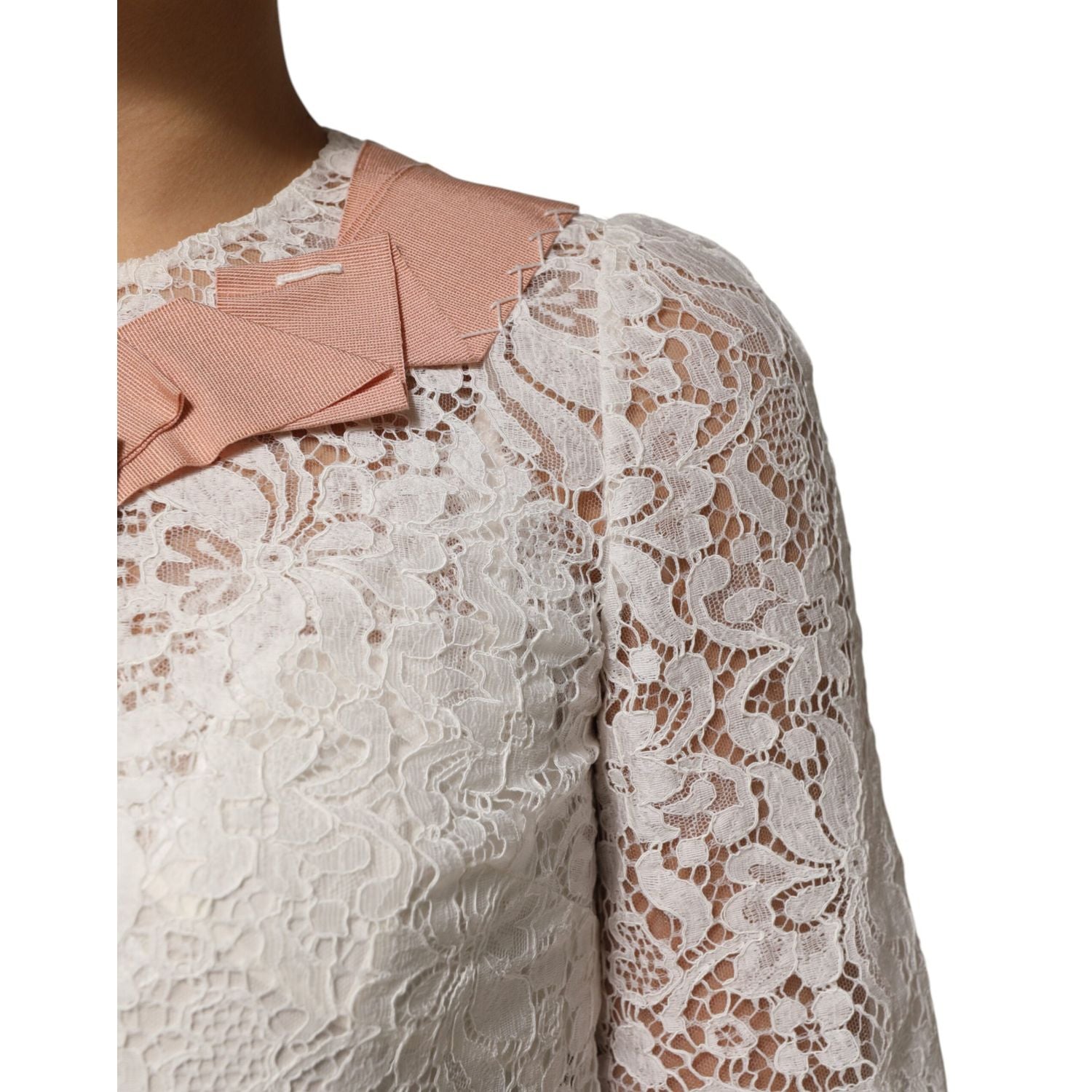 Dolce & Gabbana White Floral Lace Short Sleeves Blouse Top