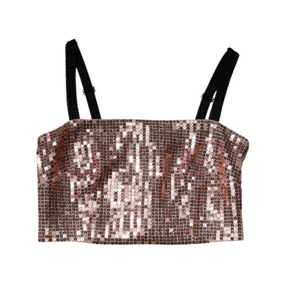 Dolce & Gabbana Pink Sequined Nylon Sleeveless Cropped Top