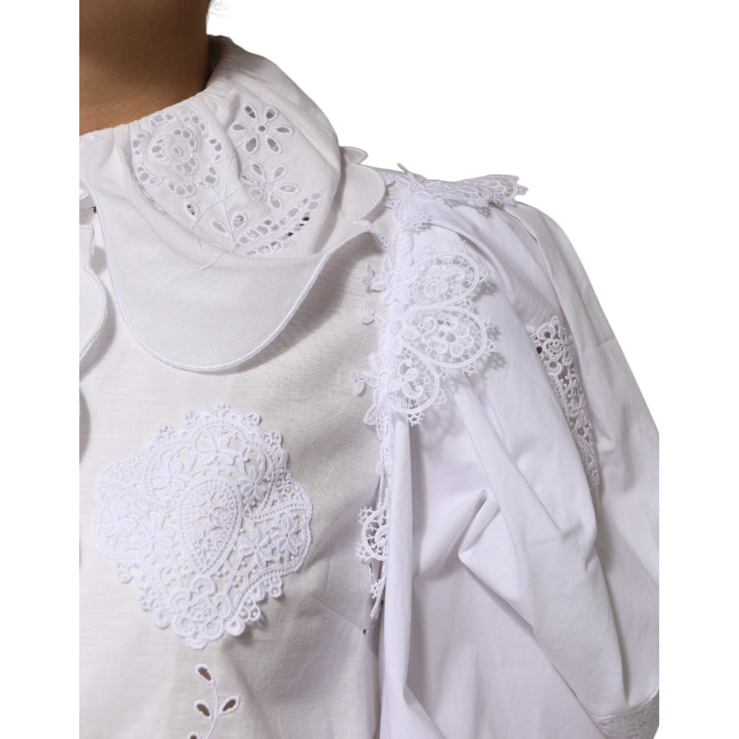 Dolce & Gabbana White Ruffled Lace Embellished Blouse Top