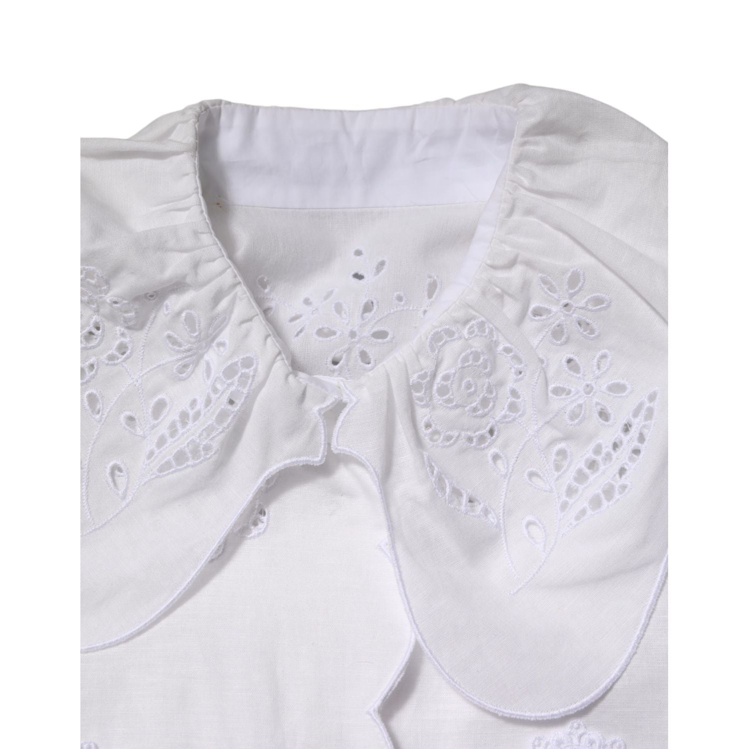 Dolce & Gabbana White Ruffled Lace Embellished Blouse Top