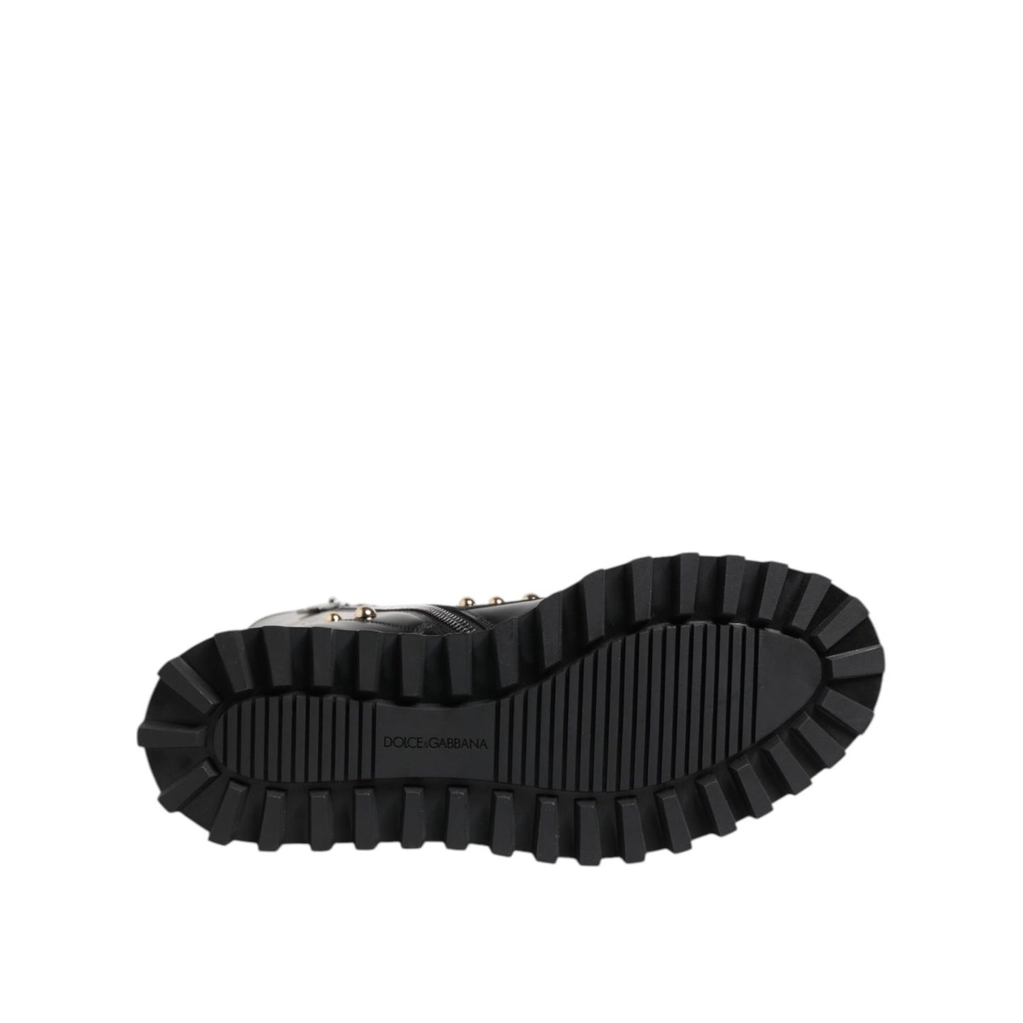 Dolce & Gabbana Black Studded Lace Up Mid Calf Boots Shoes