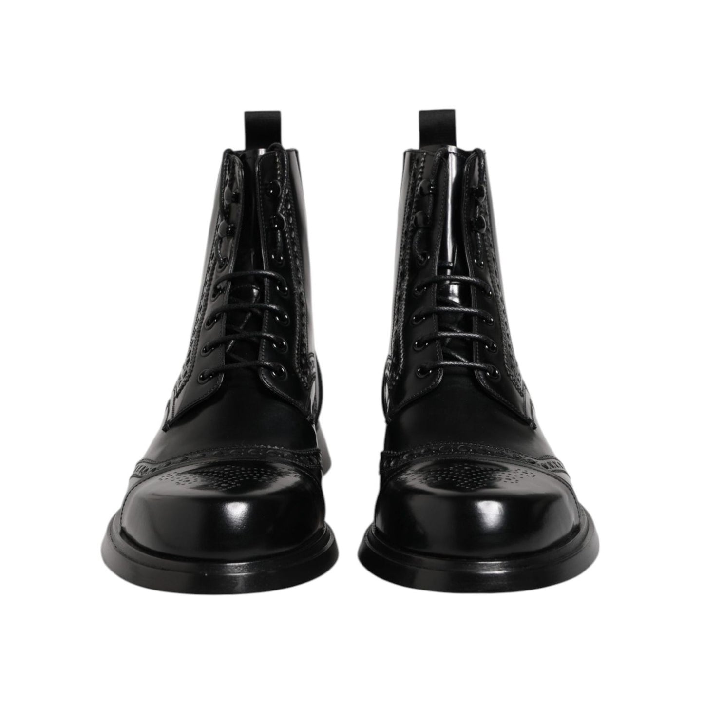 Dolce & Gabbana Black Leather Lace Up Mid Calf Boots Shoes