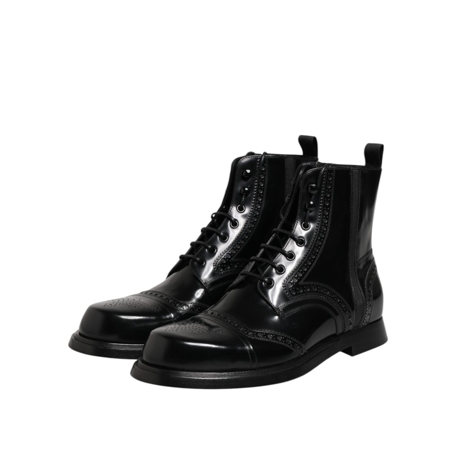 Dolce & Gabbana Black Leather Lace Up Mid Calf Boots Shoes