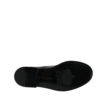 Dolce & Gabbana Black Leather Lace Up Mid Calf Boots Shoes