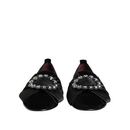 Dolce & Gabbana Black VATICANO Crystal Ribbon Slip On Shoes
