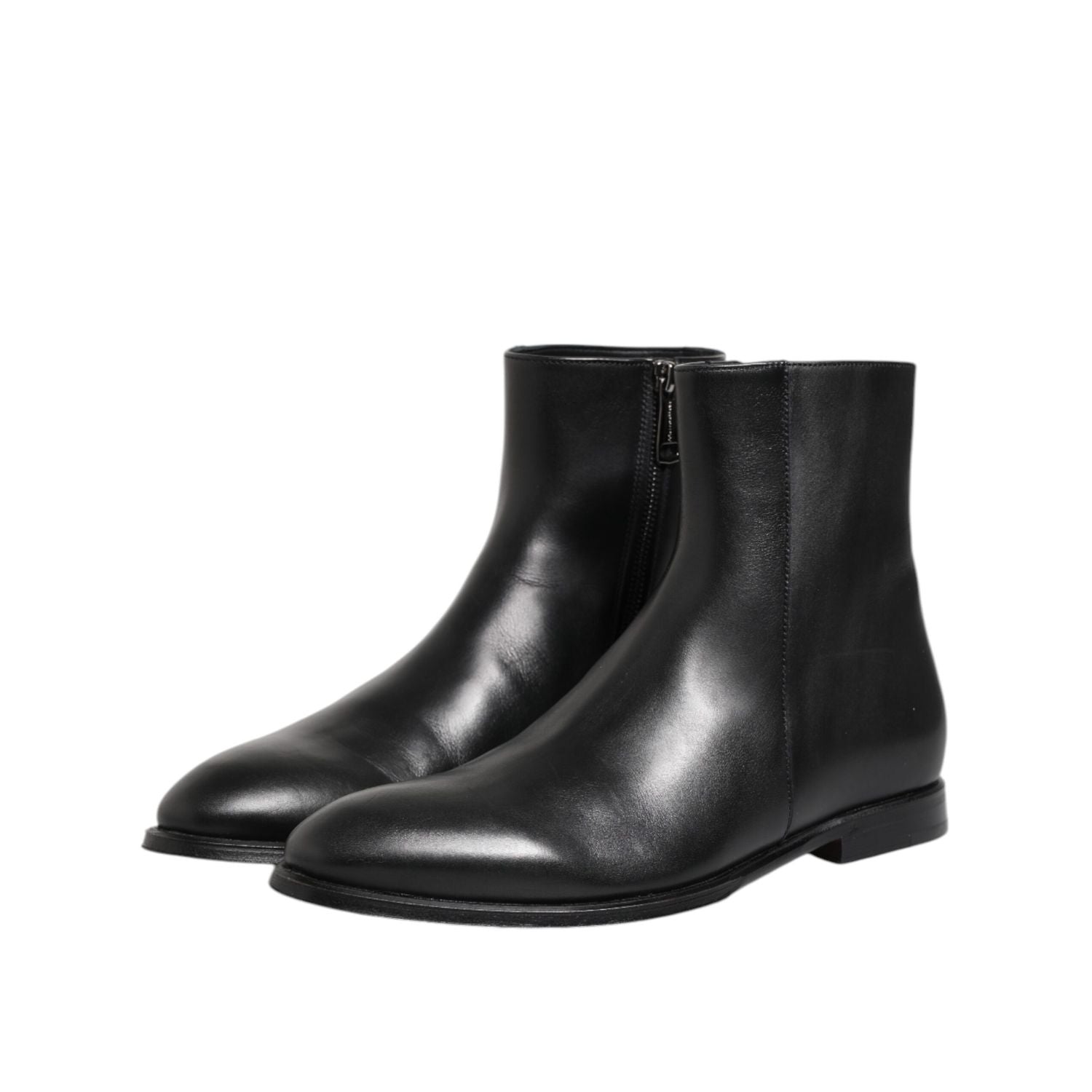 Dolce & Gabbana Black Leather Mid Calf Men Boots Shoes