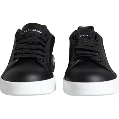 Dolce & Gabbana Black Calf Leather Portofino Sneakers Shoes
