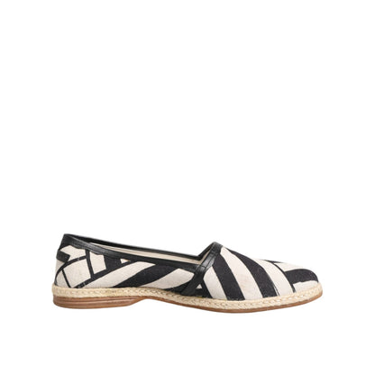 Dolce & Gabbana Black White Stripes Flat Espadrille Shoes