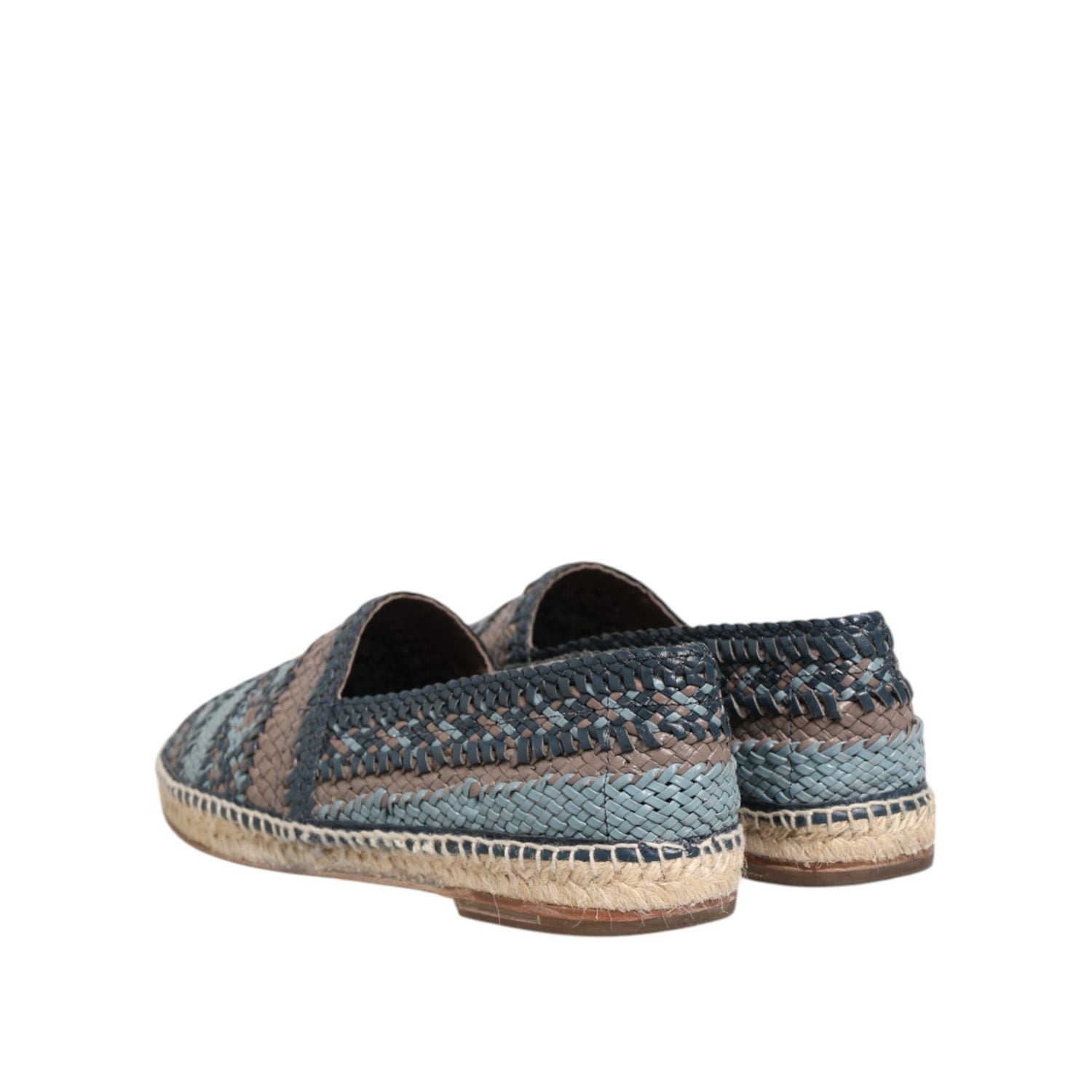 Dolce & Gabbana Blue Gray Woven Leather Buffalo Espadrille Shoes