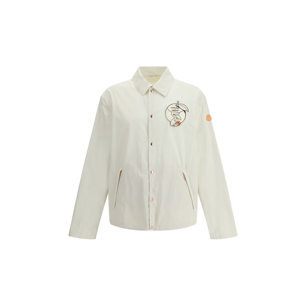 Moncler x Donald Glover White Cotton Coat with comic-style patches and embroidery from the Moncler Genius collection front view